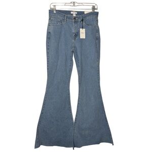 Forever 21 Flare Wide Leg Jeans Blue High Rise Size 28 Raw Hem NWT Denim